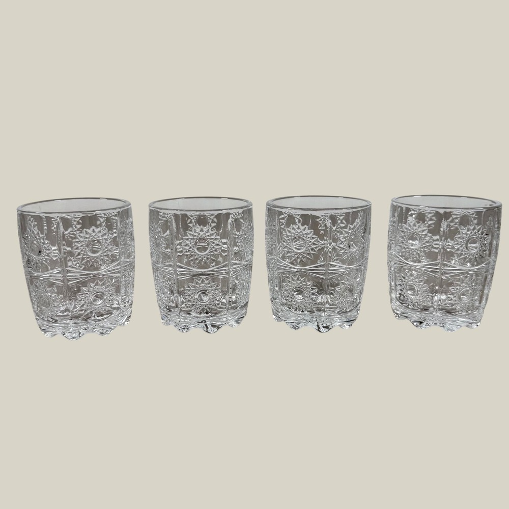 MCM Whiskey Rocks Glasses Set of 4 Clear Starburst Pattern Vintage
